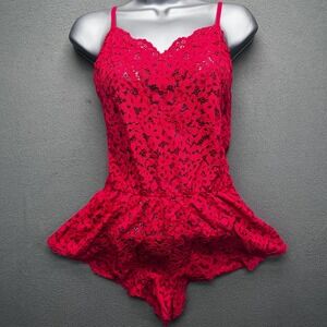 Victoria's Secret Red Lace Teddy Romper Babydoll Adjustable‎ Straps S P CH